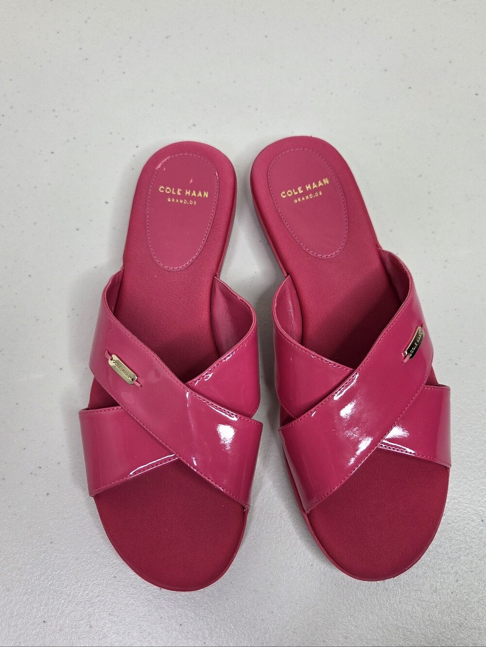 Cole Haan Pink Patent Cross-Band Slide Sandals